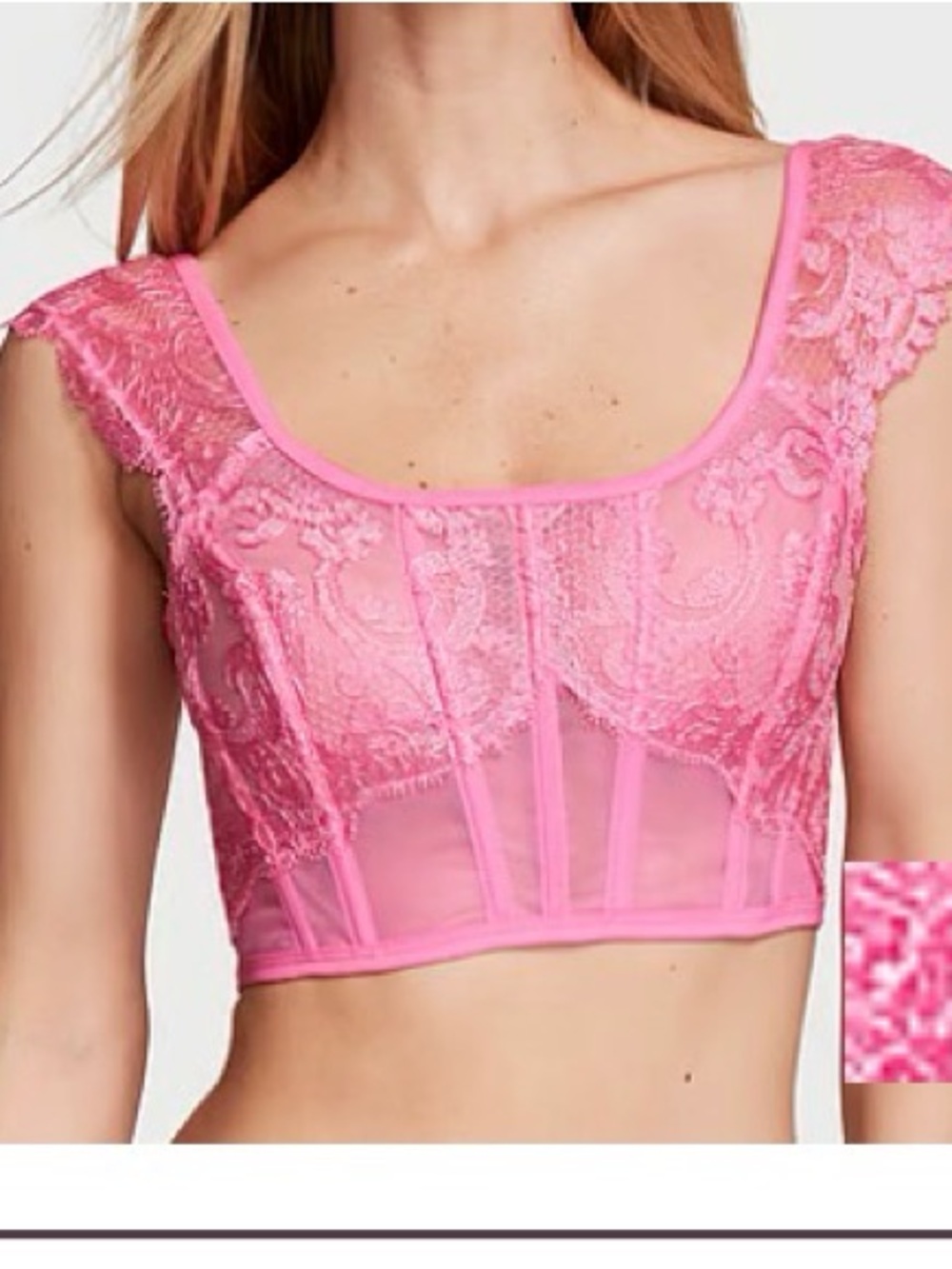 Victoria's Secret Pink Lace Sheer Bustier Crop Top